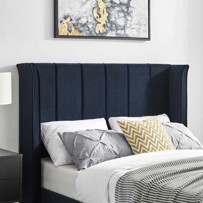 Aley Upholstered Bed, Double (4'6), Navy Blue