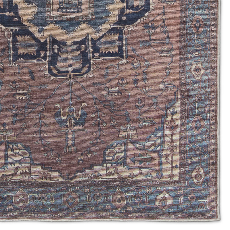 Beesley Machine Washable Blue/Dark Brown Rug, Rectangle 7'10" x 10'