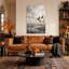 Grues volant au-dessus des marais, toile murale d'Halloween beige et grise-963456275