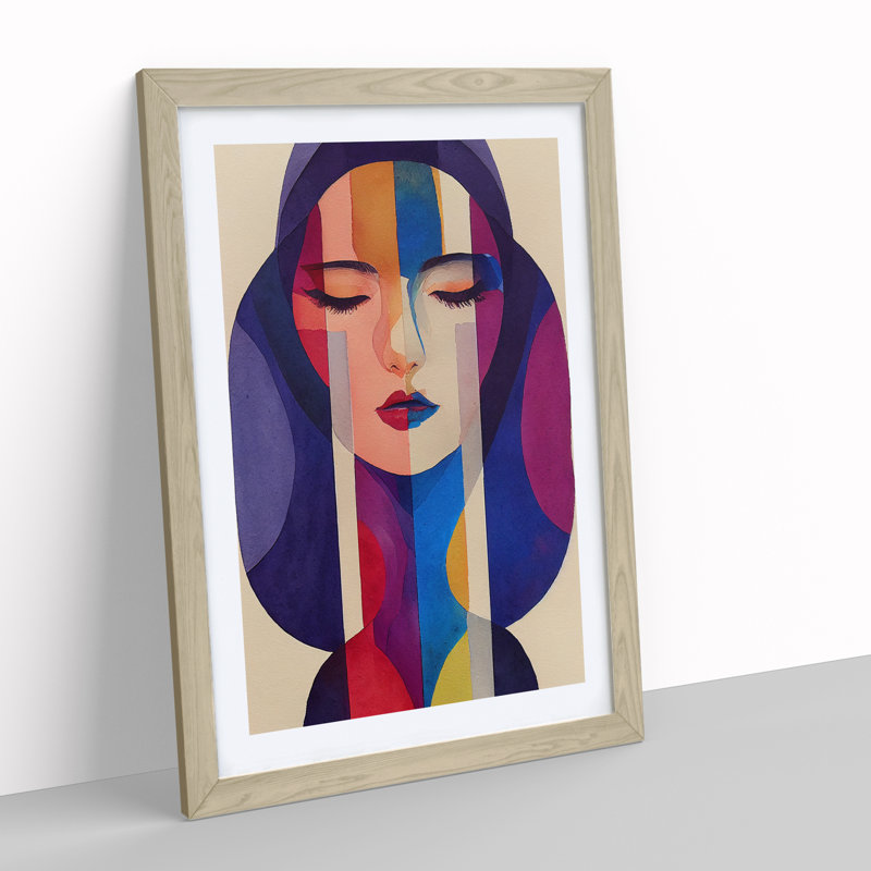 Woman Abstract Watercolour No.2 - Wall Art, 34cm H x 25cm W, Oak Framed