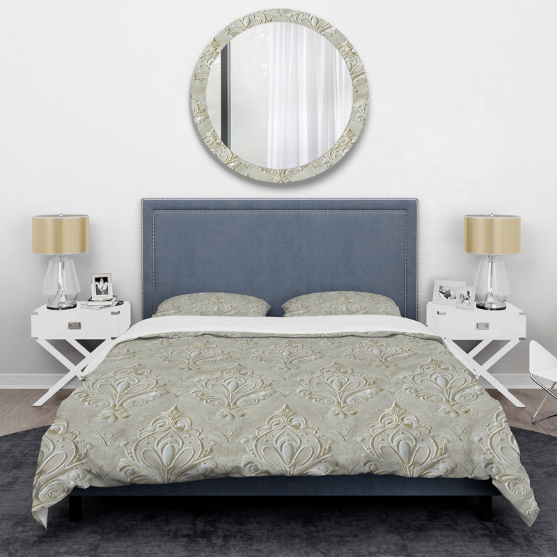 Ivory Damask Oasis - Ensemble de housse de couette transitionnel, Housse de couette très grand et 2 très grandes t