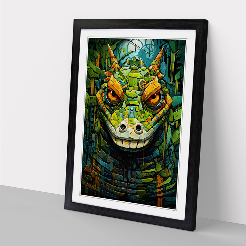XYZ-FRM-V1223-1781 Alligator Futurism - Single Picture Frame Print on Wood, 64cm H x 46cm W x 2cm D, Black 