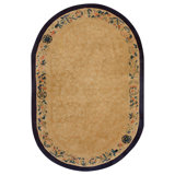 1920s Beige Koi FishBat Antique Oval Chinese Peking Carpet 52"x7'10" Knotted Rug