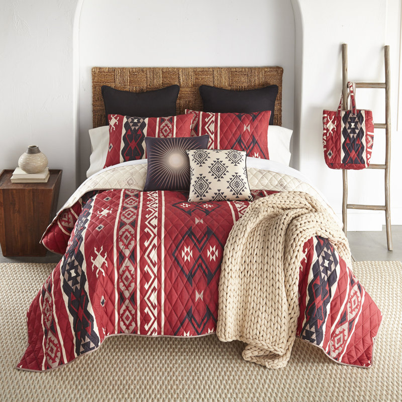 Red and Beige Reversible Microfiber Full Quilt Set