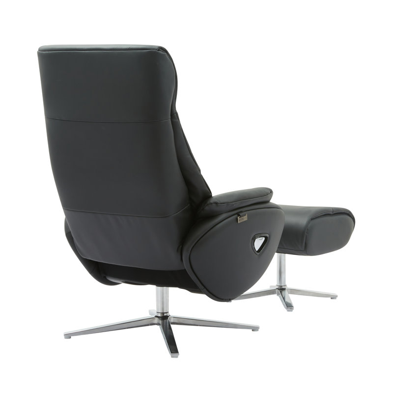Fauteuil inclinable et repose-pieds en cuir Glynes 216, Noir