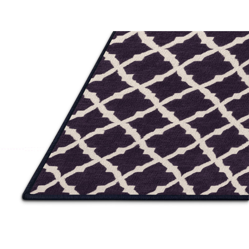 Machine Washable Trellis Purple Area Rug, Square 8'
