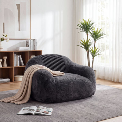 Corduroy Bean Bag Chair with Plush Cover and 5-Point Ergonomic Back Support, bean bag sofa with Zip-Off Washable Cover, Zero Assembly floor couch for Bedroom