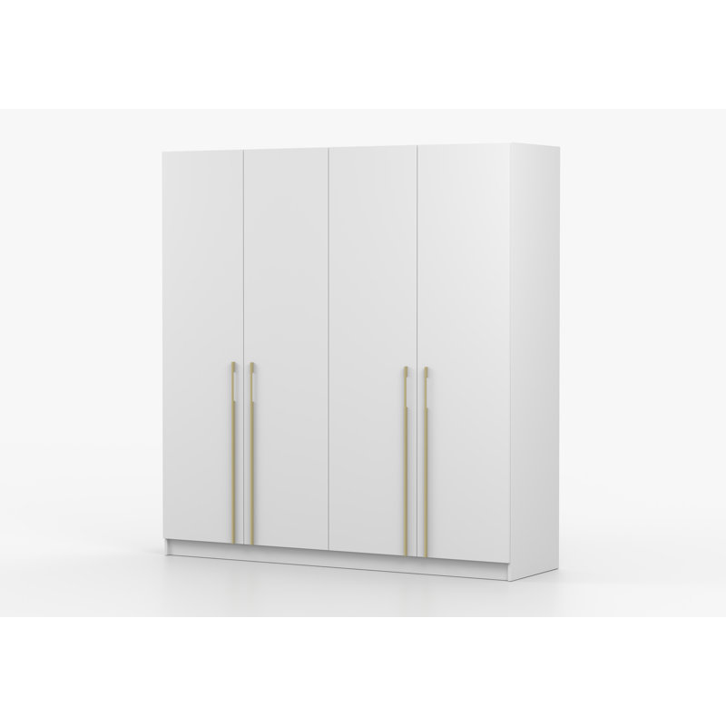 Demeta 4 Door Laminate Wardrobe, White front/White doors