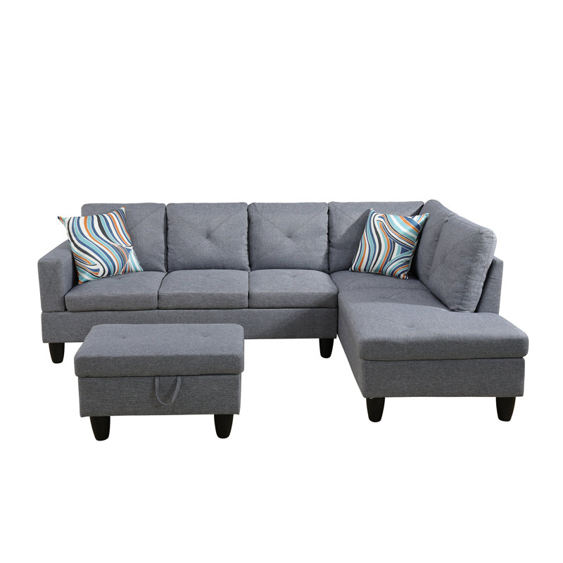Upholstered L-Shaped Sectional, Dark Gray, Right Hand Facing