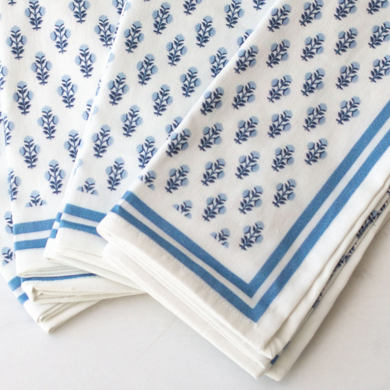 Celeste Blue Handcrafted Block Print Napkins - Set of 4