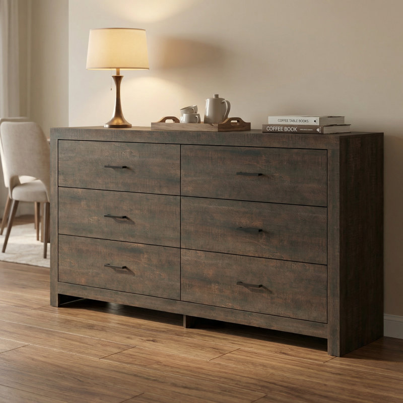 63'' W 6-Drawer Elegant Dresser, Brown