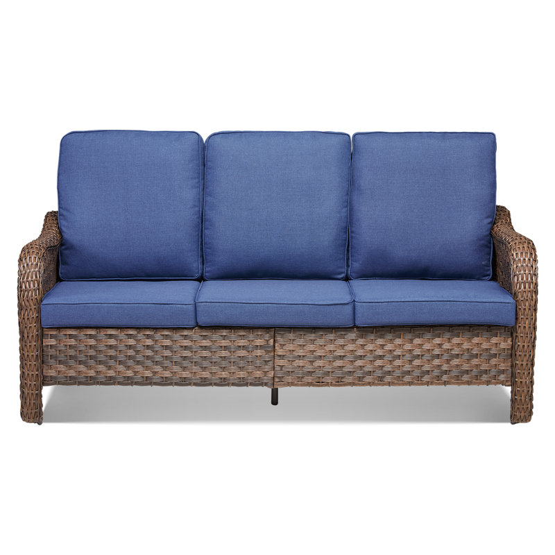 Grand Patio Outdoor 71'' Wicker Outdoor Sofa, Wicker Sectional Patio Sofa With Comfy Cushions For Yard, Garden, Pool, Blue