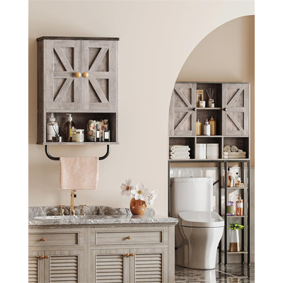 Bathroom Wall Cabinet With Open Partition & Rustic Towel Bar