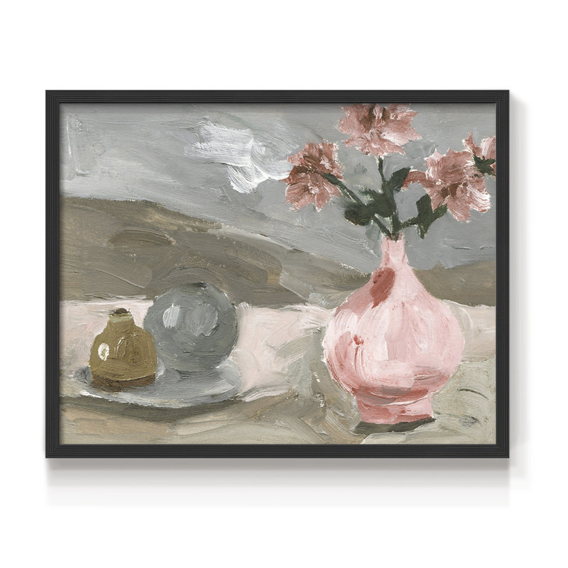 Vase de fleurs roses VI - reproduction encadrée - réarmable, Noir, noir, noir, noir, H 22 po x l 28 po