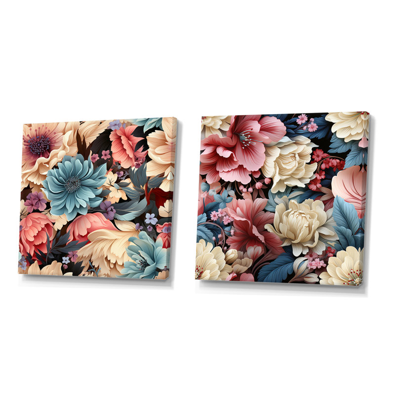 Eya - Ensemble de 2 décorations murales florales, Toile tendue, H 16 po x l 33 po x P 1 po