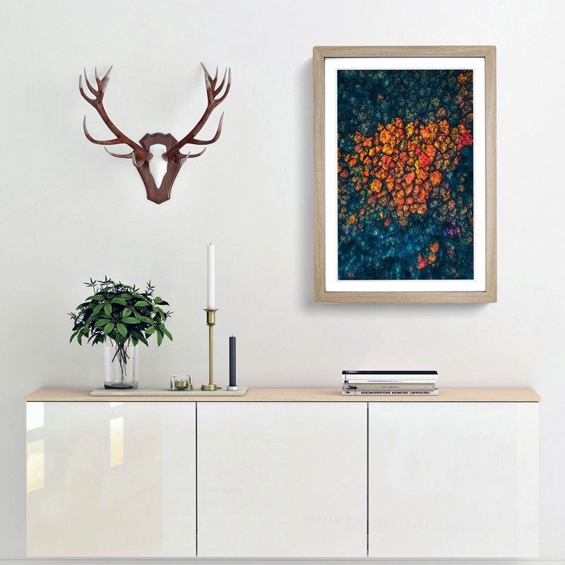 Cluster of Orange Trees in Abstract - Framed Print, 65cm H x 48cm W x 2cm D, Oak Framed