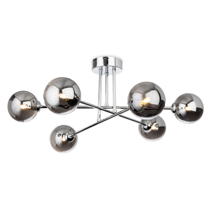 Glass Flush Mount, Chrome, 6, Smoked