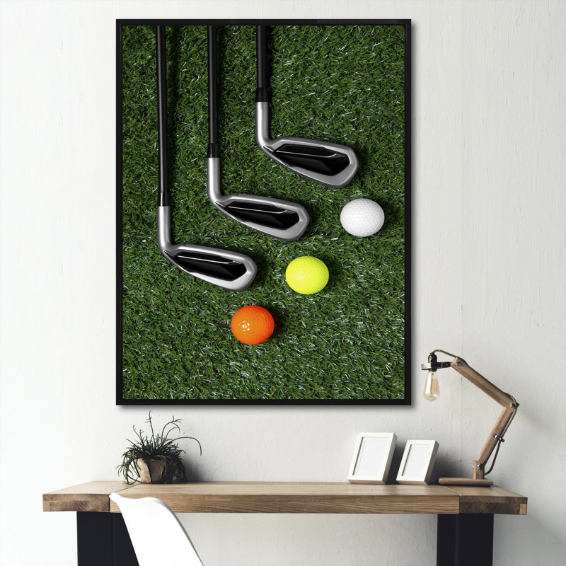 Ensemble de golf Swing excellence I - art mural golf, Cadre flottant noir, H 16 po x l 32 po x P 1 po