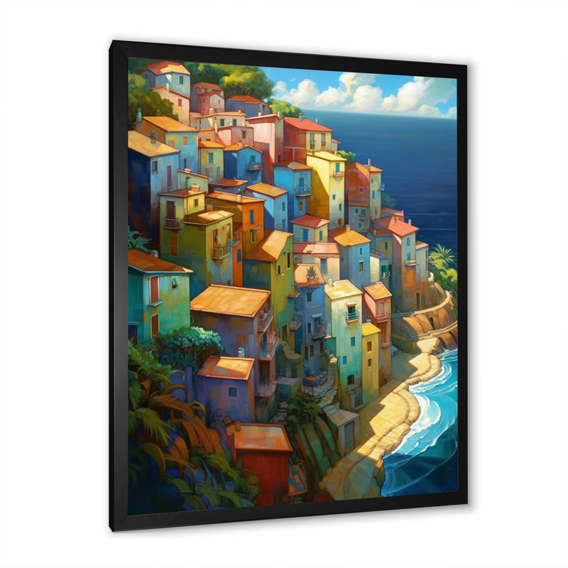 Mayowa Mediterrean Town By The Sea, H 40 po x l 30 po x P 1,5 po, Cadre photo noir