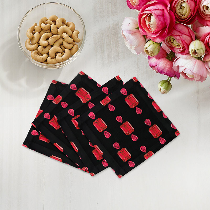 Gem Rubys Cotton Sateen Cocktail Napkins, Black