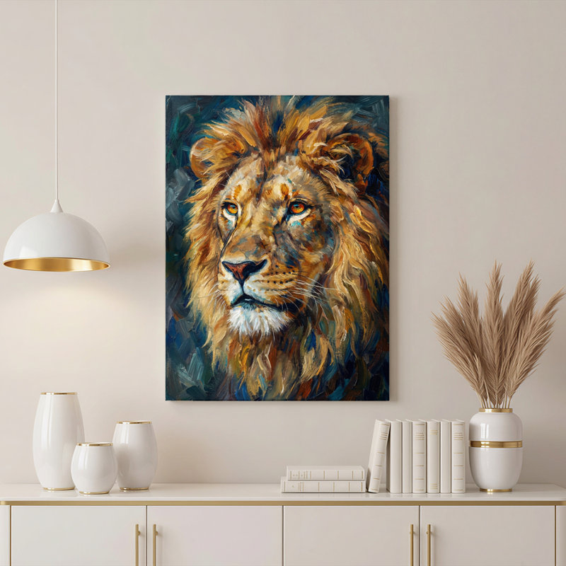 Ensemble de 1 tableau sur toile représentant un lion, 2436