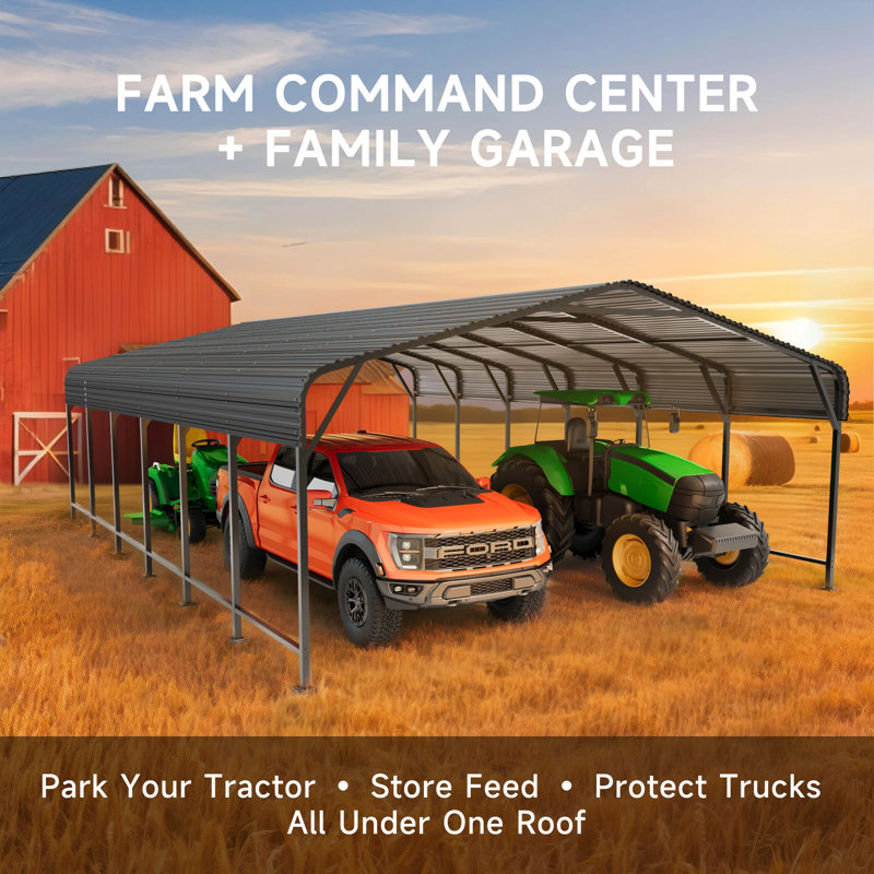 EASYHAWK 20 ft. W x 30 ft. D Galvanized Steel Carport with Sloped Roof, 104" H x 140" W x 233" D