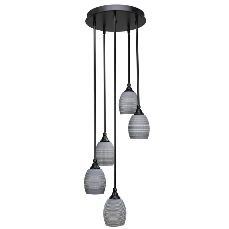 Luminaire suspendu grappe suspendu à 5 lumières Empire, Gris, Noir mat, 11 cm x 15 cm x 15 cm