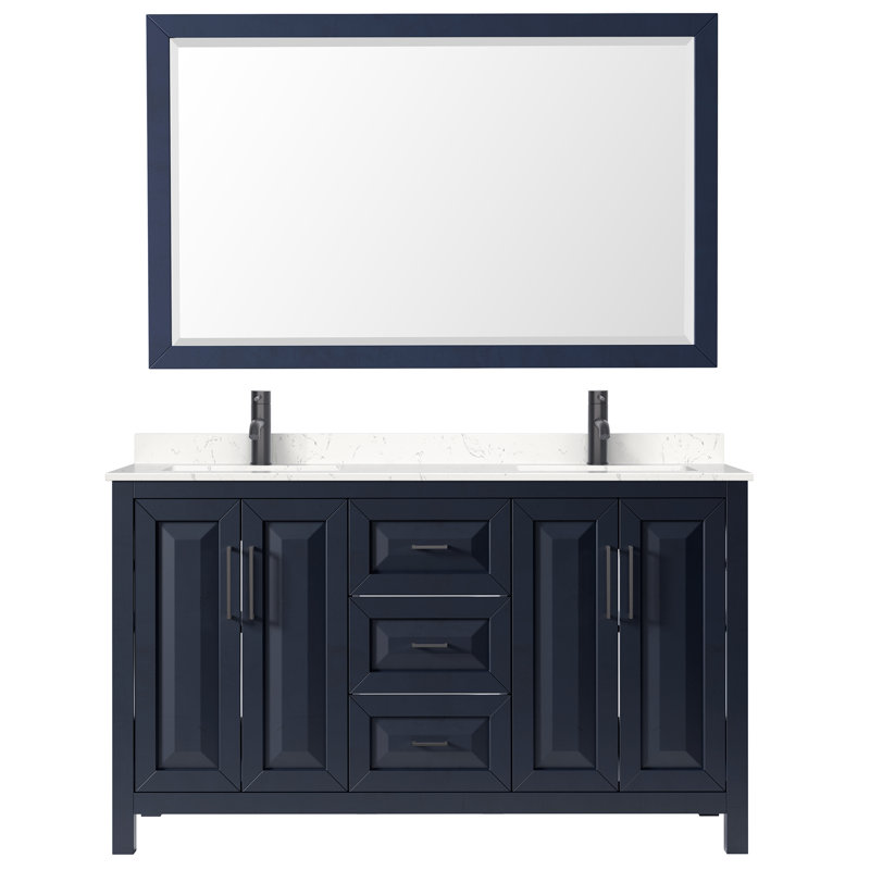 Daria 72" Double Bathroom Vanity Set with Mirror, Matte Black, Dark Blue, 72"