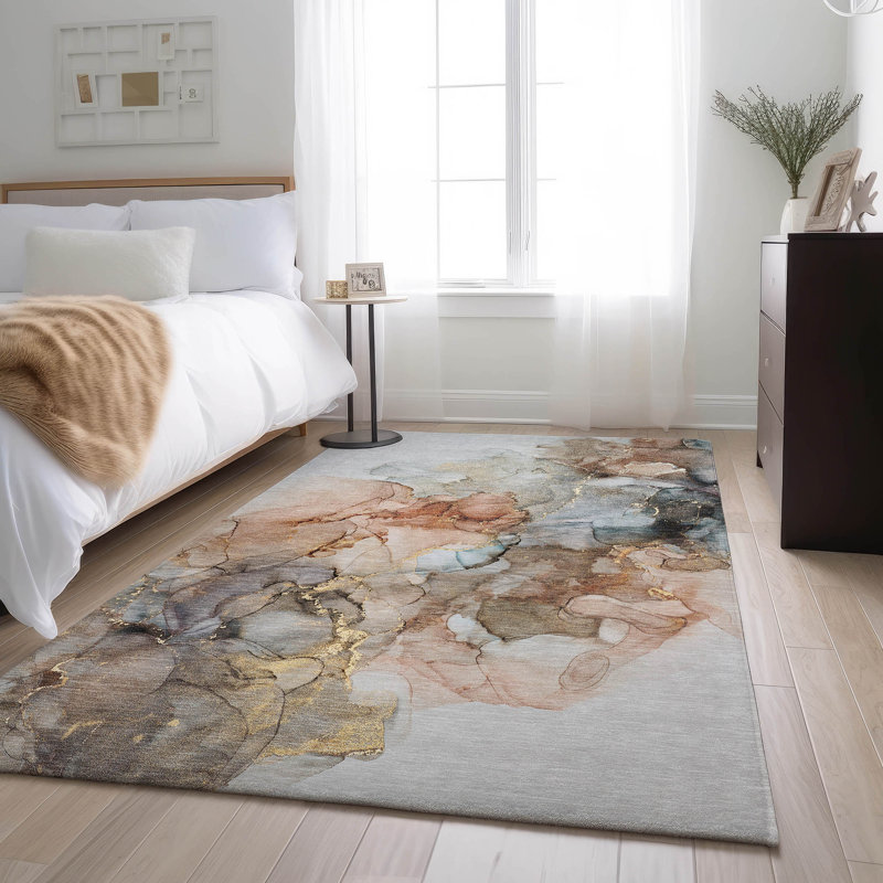 Tapis beige Cerrito AMF520 lavable à la machine de qualité supérieure, Rectangle 10 pi x 14 pi