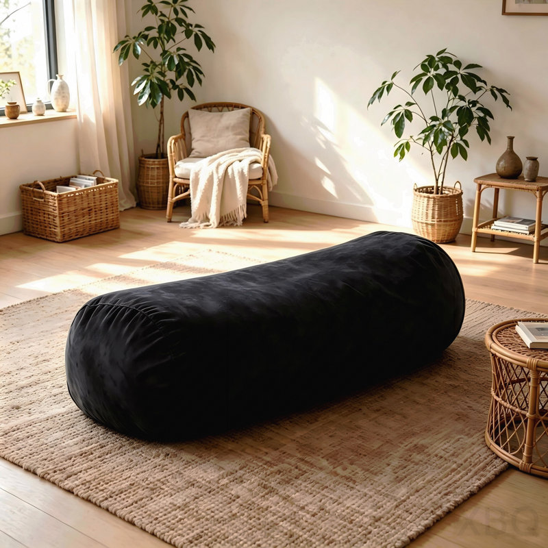 Fauteuil à billes cylindrique en suède de 6,5 pieds, noir, Microfibre noire