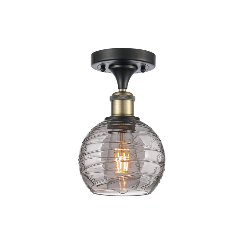 Plafonnier semi-encastré 1 lumière Wager, H 9,38 po x l 12 po x P 12 po, Noir/laiton antique