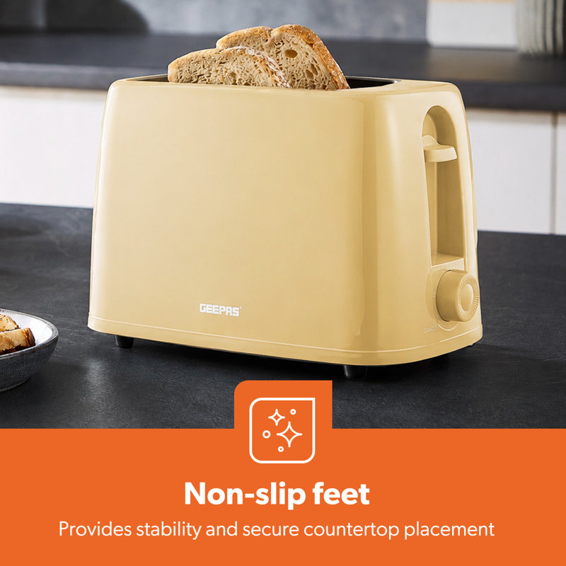 GEEPAS 2 Slice Toaster | 6 Browning Levels with Cancel Function | For Thin Small Bread Slice, Removable Crumb Tray Cool Touch Housing High Lift | Space-Saving Design | 1 Yr Warranty 650W