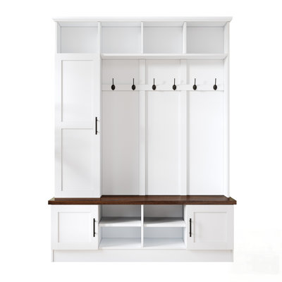 Versatile 3-In-1 Hall Tree With 6 Hooks, Farmhouse Walnut Storage Bench, Adjustable Shelves, Entryway Organizer For Mudroom And Hallway