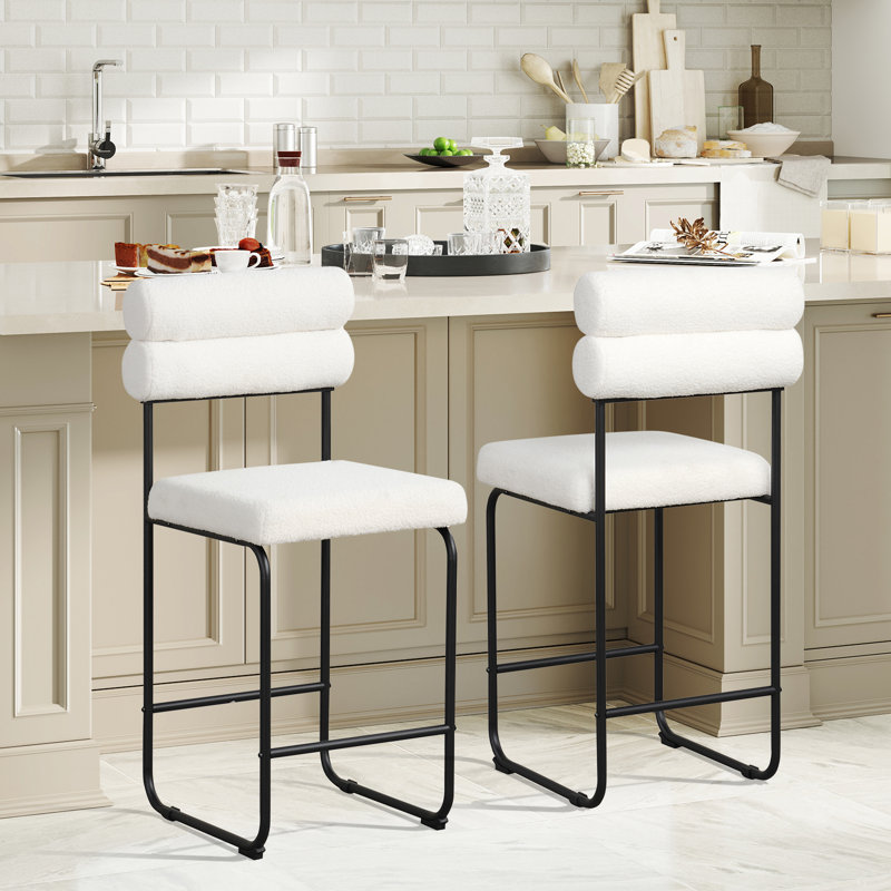 Set of Counter Height Bar Stools 26'' Counter Stools w/ Metal Frame & Footrest, White, 4