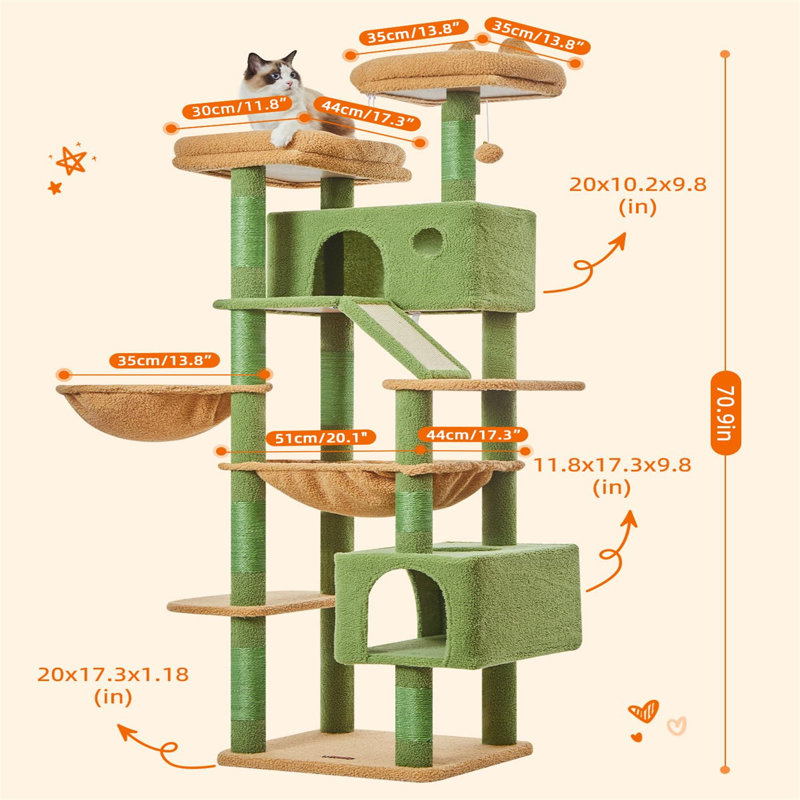 Arbre à chat Ersida, H 12,2 po x l 18,11 po x L 20,47 po, Vert
