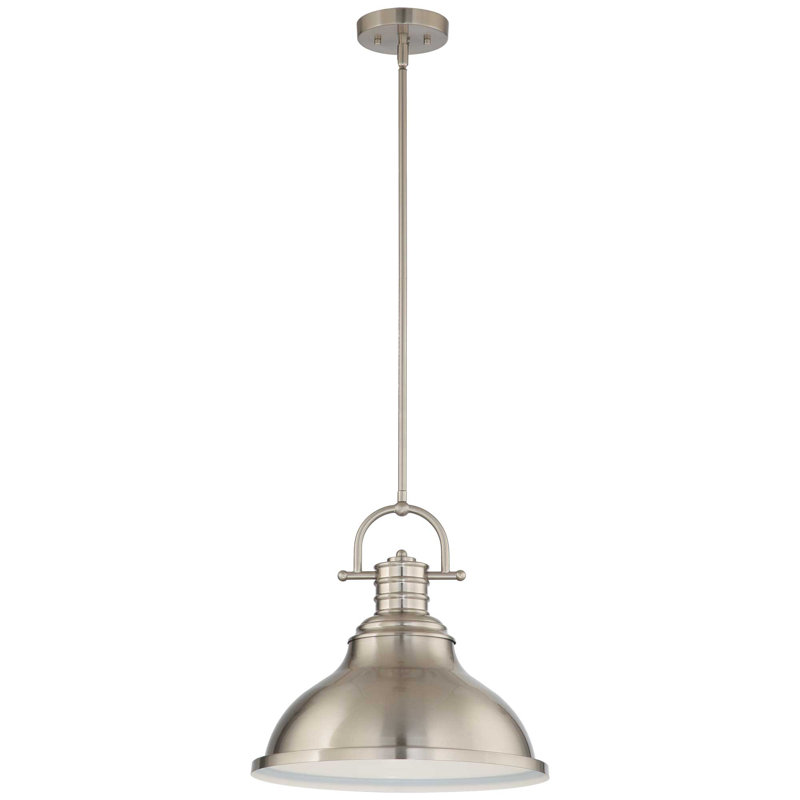  Abbie-J 1-Light Indoor Brushed Nickel Downrod Mini Pendant with 15.75"W Bell-Shaped Bowl, Brushed Nickel