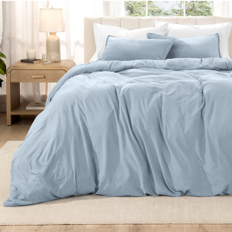 Washed Microfiber Duvet Cover Set, Twin/Twin XL Duvet Cover + 1 Standard Shams, Dusty Blue