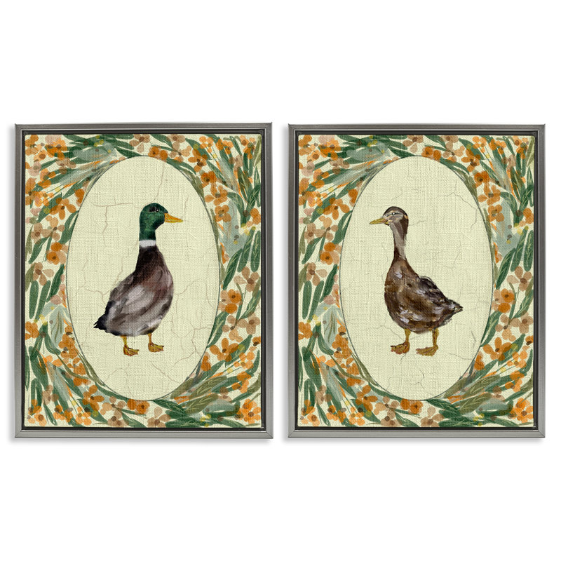 Ensemble de cadres flottants 2 pièces Country Floral Duck Portraits, design par Yen, H 31 po x l 25 po