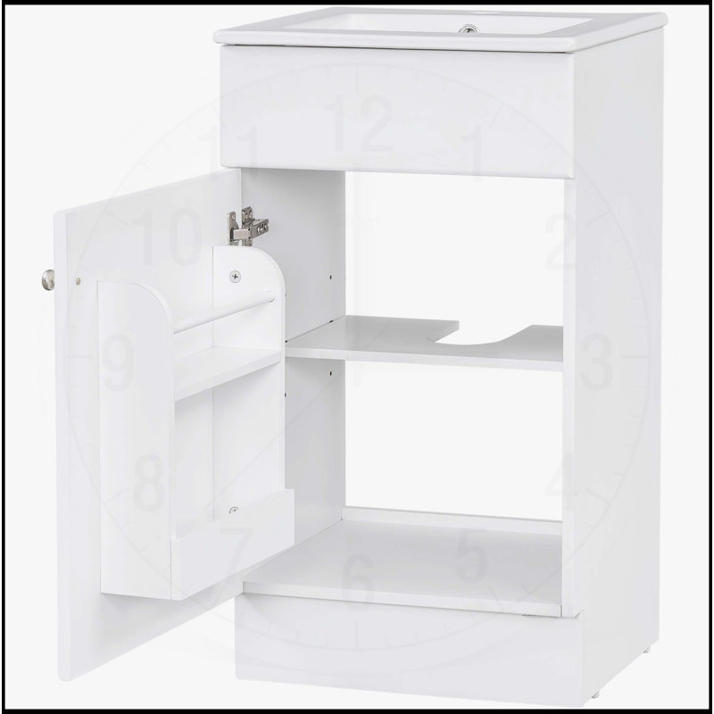 Meuble-lavabo de 18 po avec lavabo, tablette de porte et tablette intérieure réglable pour un rangement efficace, Blanc