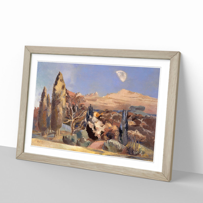 Landscape and Moon by Paul Nash - Picture Frame Painting, Oak Framed, 27cm H x 36cm W x 2cm D