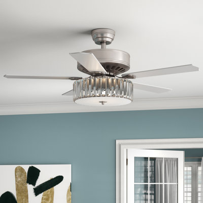 Ventilateur de plafond à 5 pales en cristal 52 po avec ensemble d’éclairage inclus Ellefson