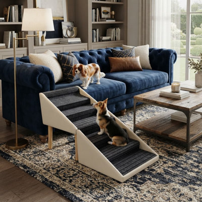 Escalier pliable pour chien 2 en 1 et repose-pieds, escalier pour animal 6 marches avec rampe pour lit et canapé, marche portable pour petits, moyens et grands chiens