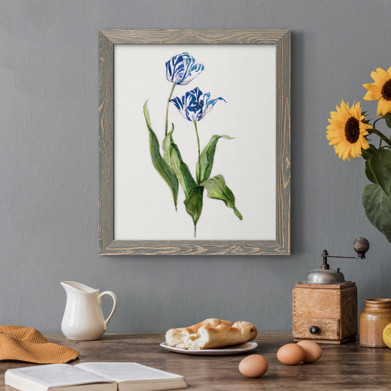 Toile encadrée «Blue Lived Botanical II» - prêt à accrocher, H 44 po x l 31 po x P 1 po, Gris