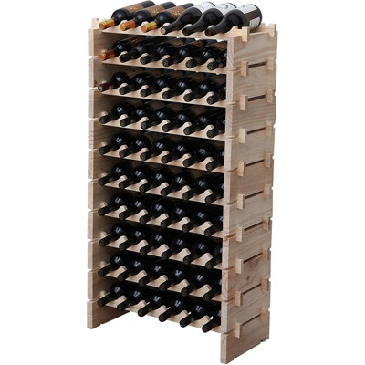 Solid Wood Stackable Wine Rack, Wooden Bottle Storage Cabinet, Natural Finish