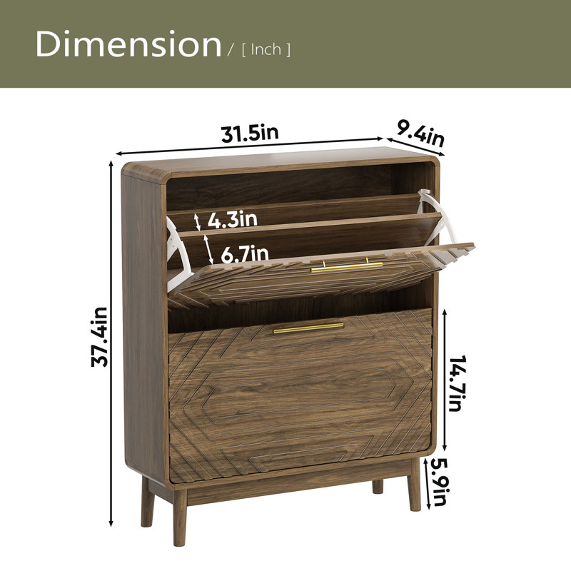 Armoire à chaussures 31,5 "en noyer, armoire à chaussures autoportante moderne Mid-Century