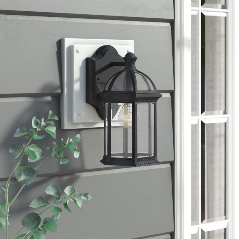 Lanterne murale d'extérieur en verre noir Affric, Noir texturé, H 11,5 po x l 7,75 po x P 7,75 po