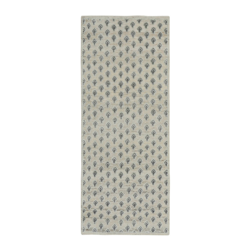 Handmade Silk Geometric Area Rug, Beige, Rectangle 6'1" x 2'6"