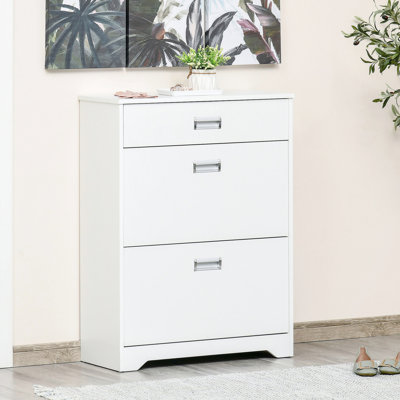 Range-chaussures 3, blanc moderne avec 2 portes rabattables et tablette réglable, capacité de 16 paires, couloir et paires de rangement,