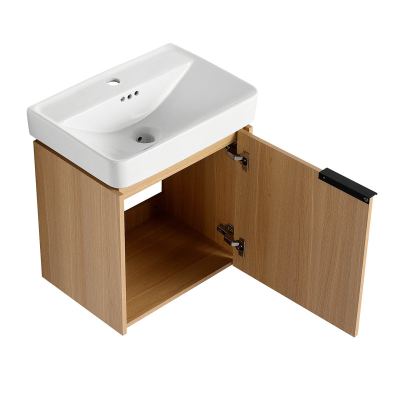 20" Wall-Mounted Bathroom Vanity With Ceramic Sink, Storage Cabinet With Doors (KD-Package)