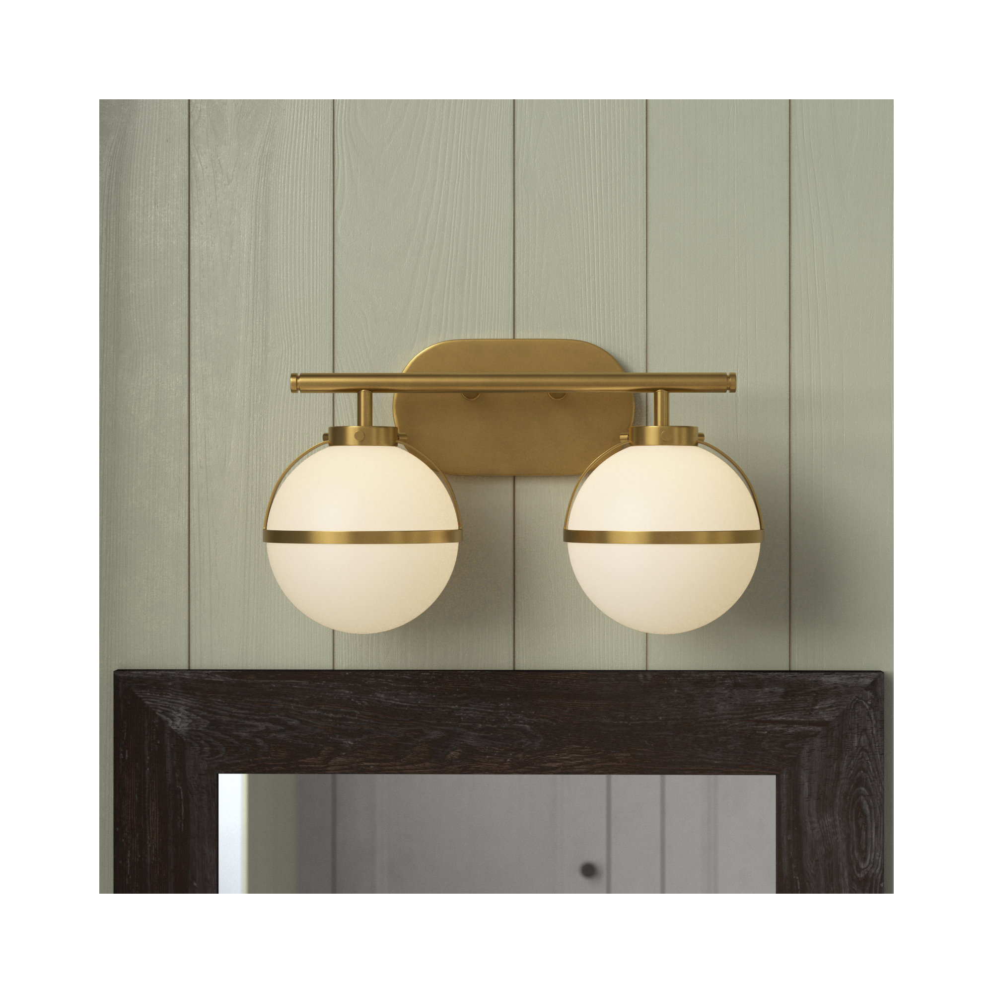 Adneta 2 Light Frosted Dimmable Vanity Light, Heritage Brass